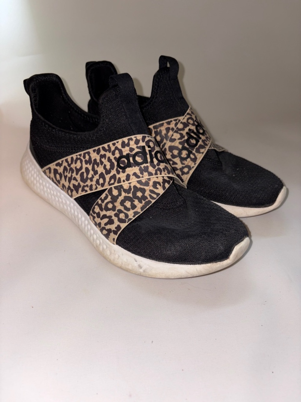 Adidas Puremotion Adapt Black Slip-On Sneakers with Leopard Straps Size 8.5